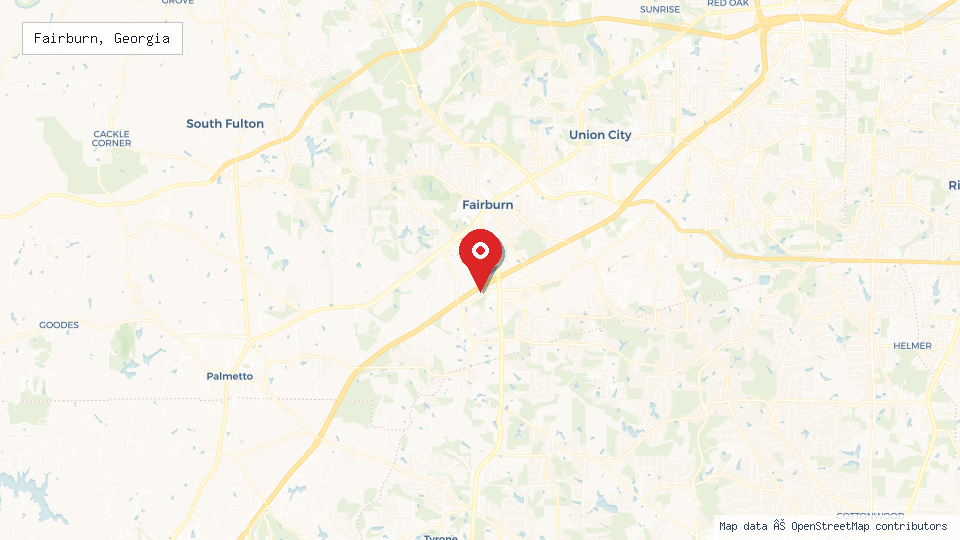 Street map of Fairburn, Georgia with location pin