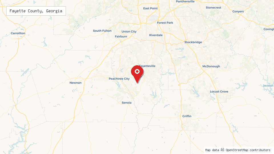 Street map of Fayette County, Georgia with location pin