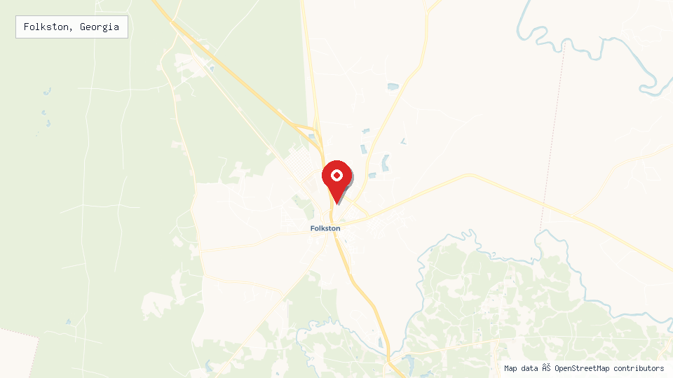 Street map of Folkston, Georgia with location pin