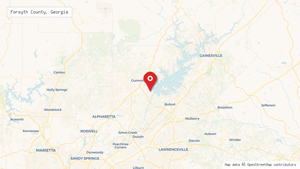 Street map of Forsyth County, Georgia with location pin