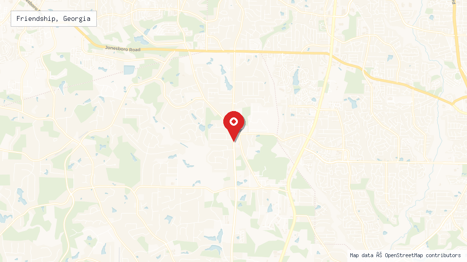 Street map of Friendship, Georgia with location pin