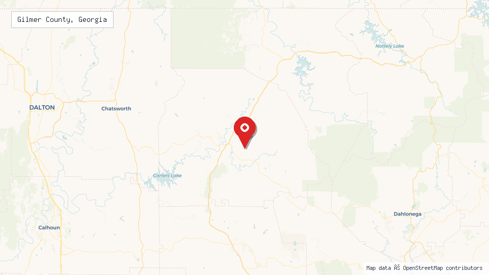 Street map of Gilmer County, Georgia with location pin