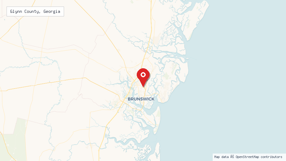Street map of Glynn County, Georgia with location pin