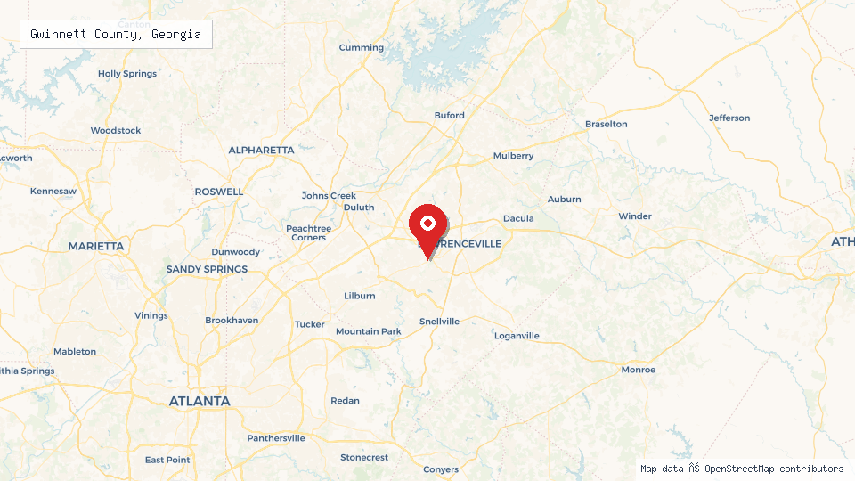 Street map of Gwinnett County, Georgia with location pin