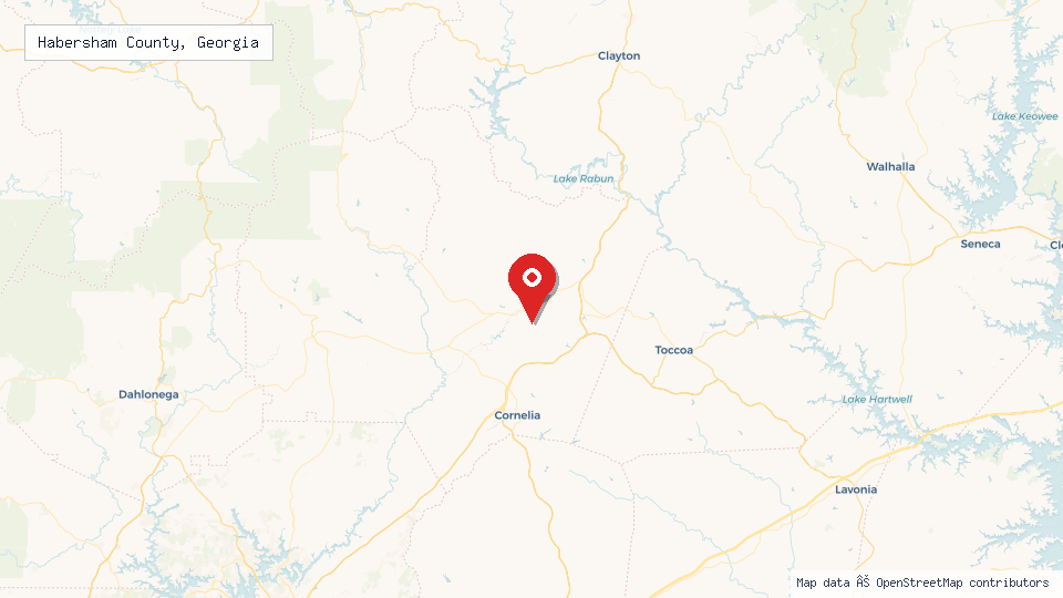 Street map of Habersham County, Georgia with location pin