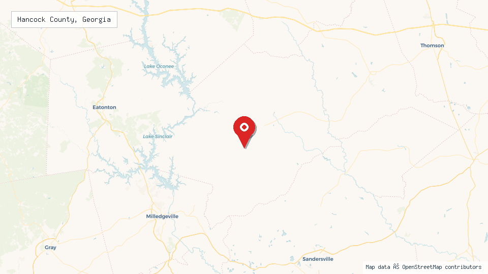 Street map of Hancock County, Georgia with location pin
