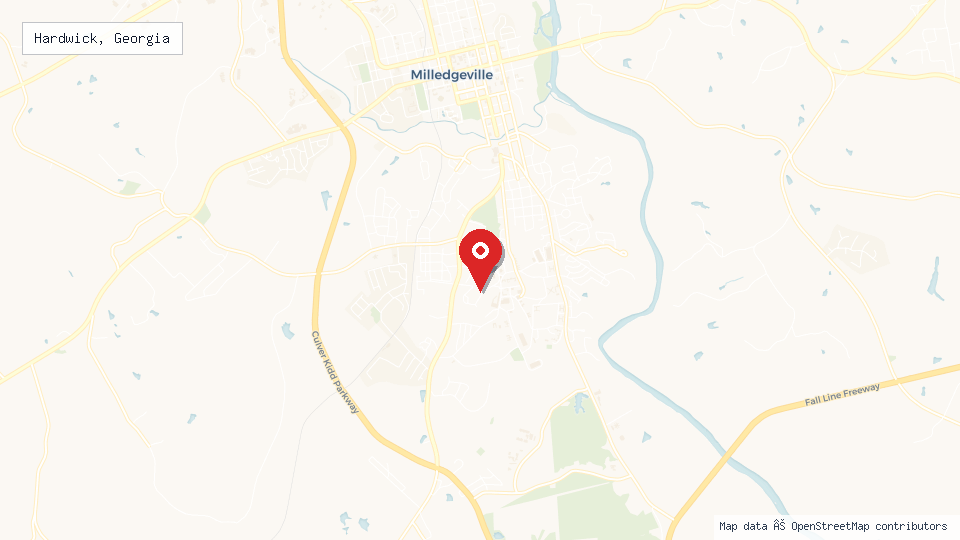 Street map of Hardwick, Georgia with location pin