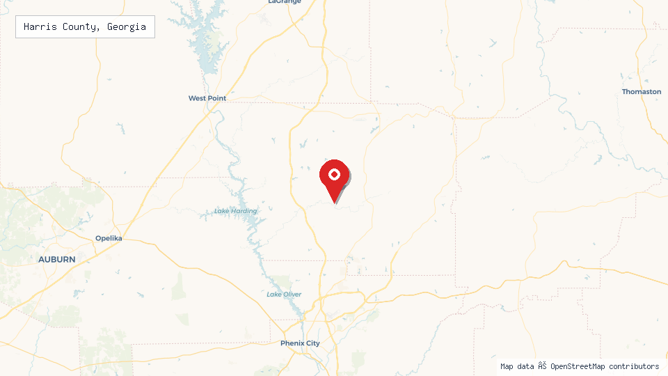 Street map of Harris County, Georgia with location pin