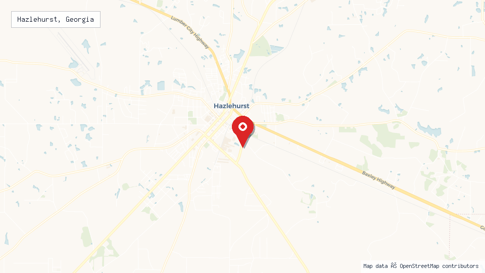 Street map of Hazlehurst, Georgia with location pin