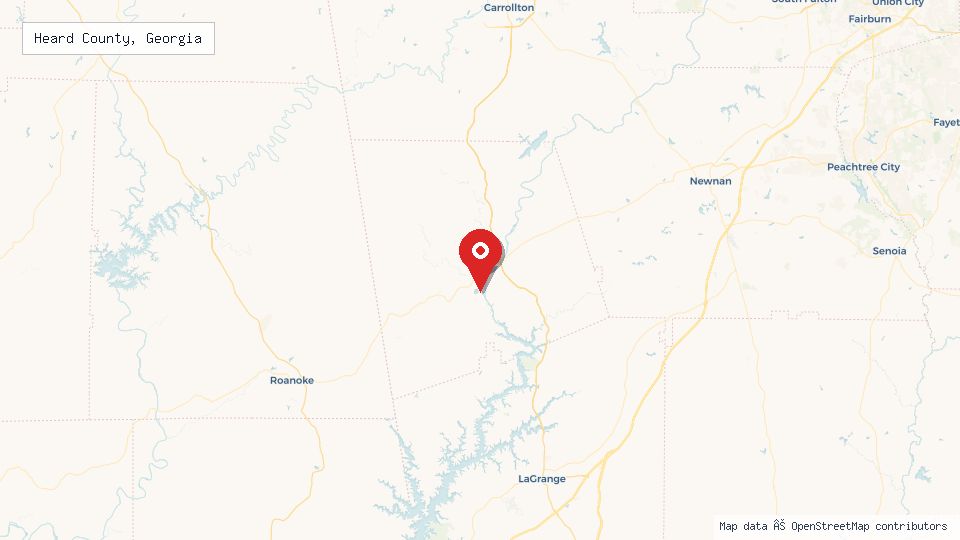 Street map of Heard County, Georgia with location pin
