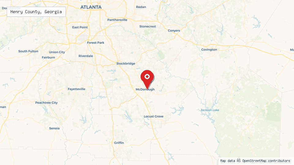Street map of Henry County, Georgia with location pin