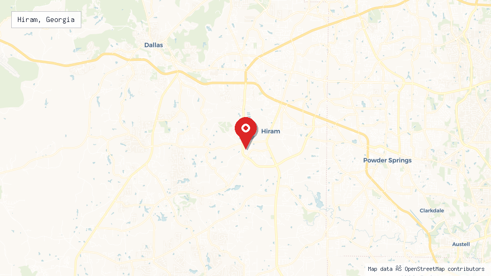Street map of Hiram, Georgia with location pin