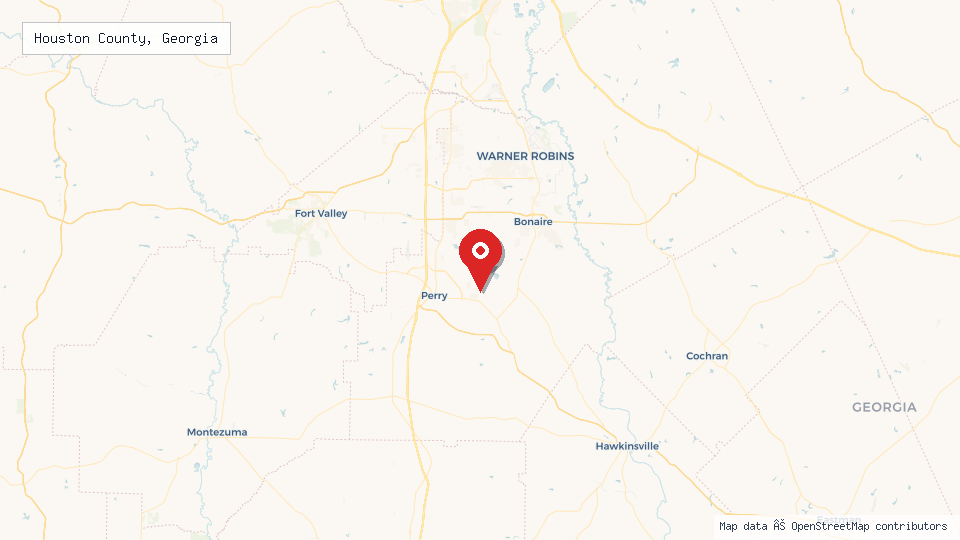 Street map of Houston County, Georgia with location pin