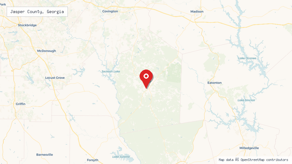 Street map of Jasper County, Georgia with location pin