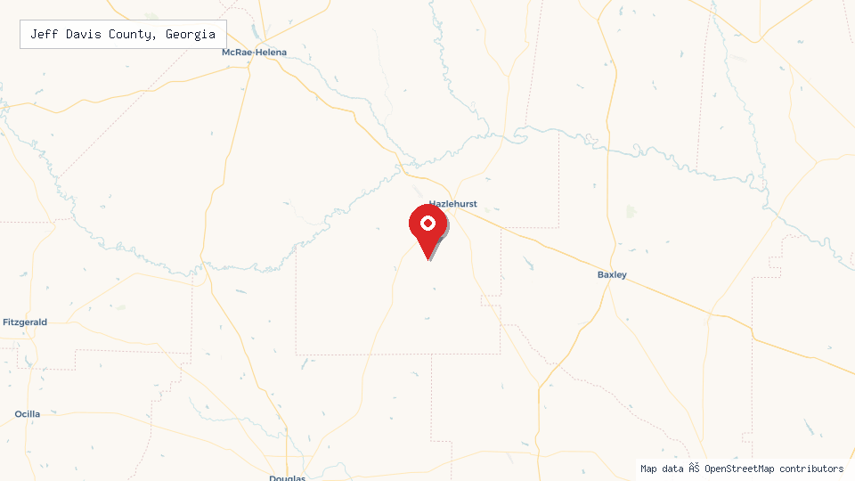 Street map of Jeff Davis County, Georgia with location pin