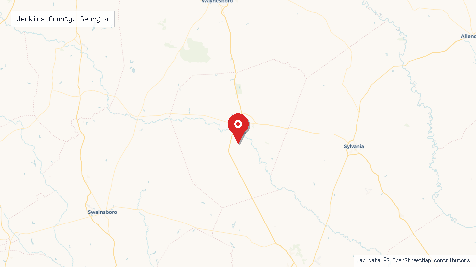 Street map of Jenkins County, Georgia with location pin