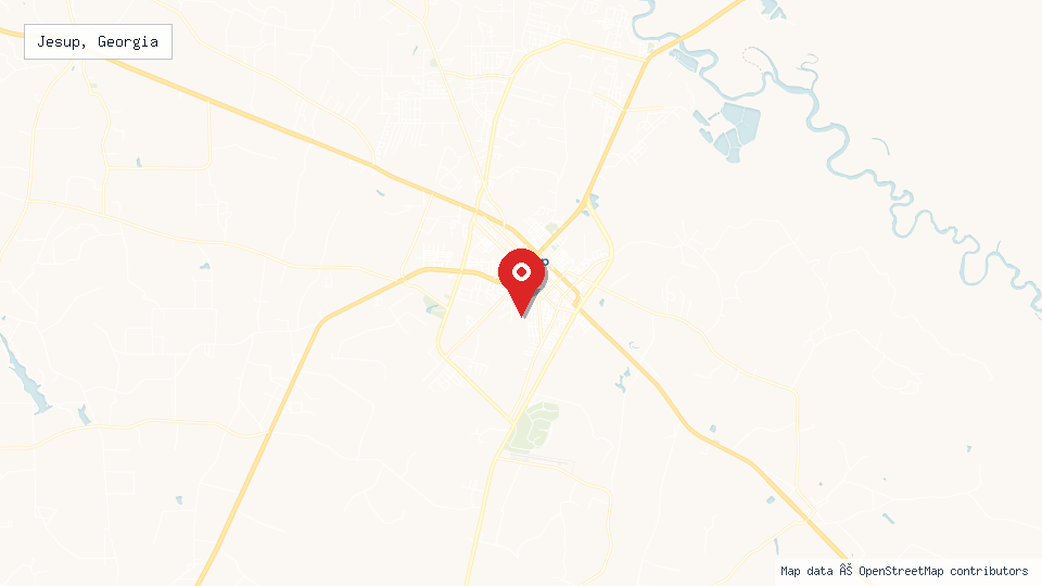 Street map of Jesup, Georgia with location pin