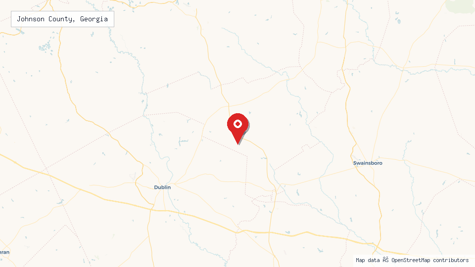 Street map of Johnson County, Georgia with location pin
