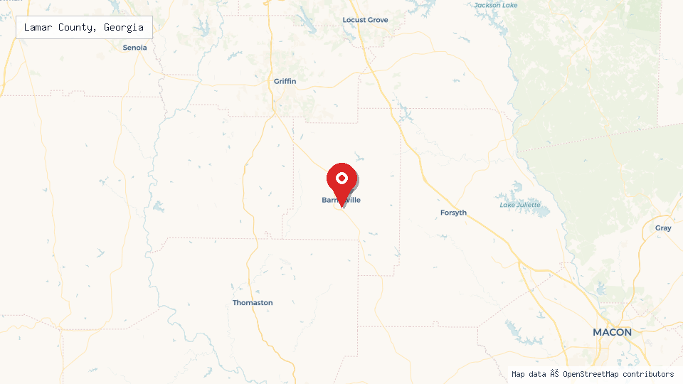 Street map of Lamar County, Georgia with location pin