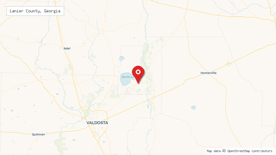 Street map of Lanier County, Georgia with location pin