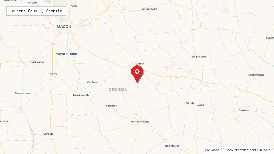Street map of Laurens County, Georgia with location pin
