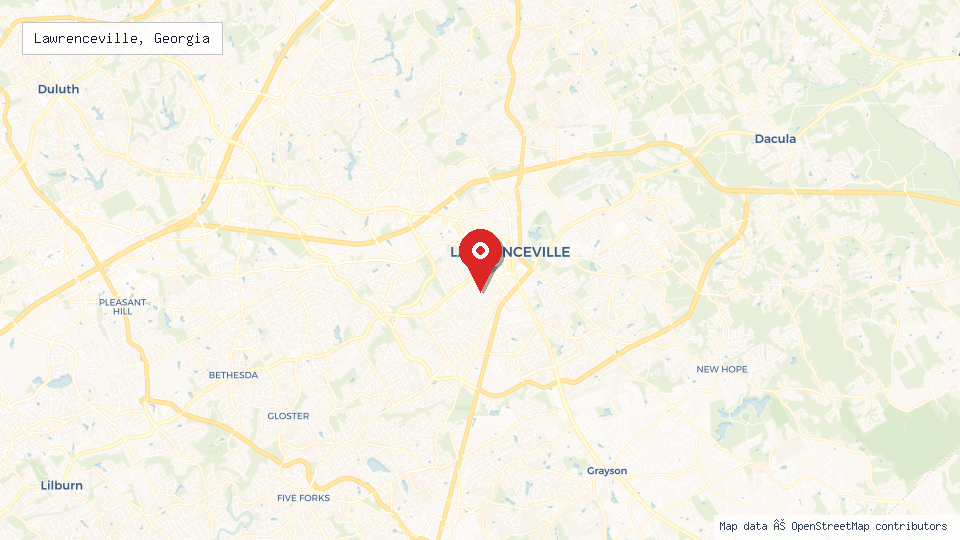 Street map of Lawrenceville, Georgia with location pin