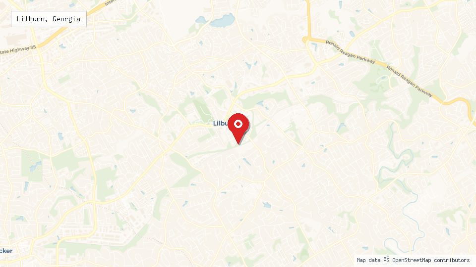 Street map of Lilburn, Georgia with location pin