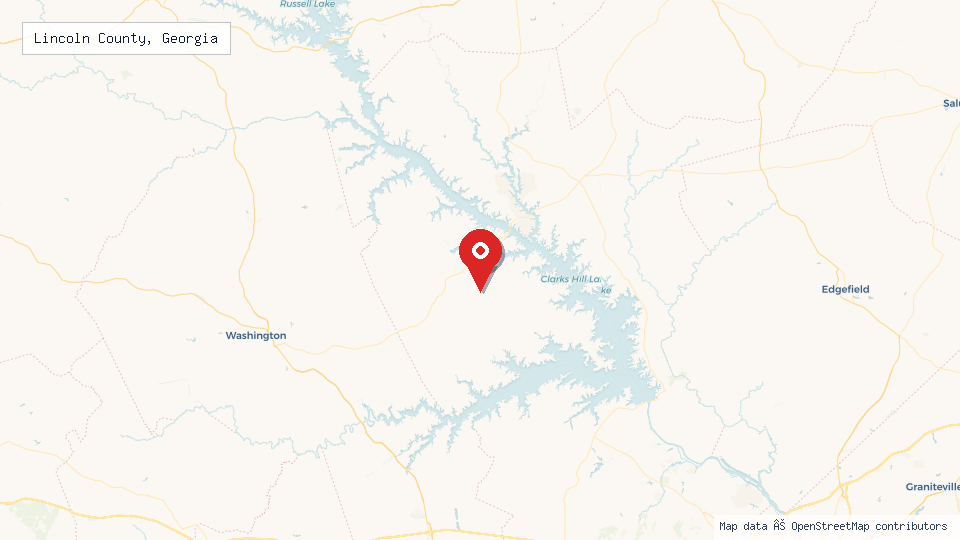 Street map of Lincoln County, Georgia with location pin