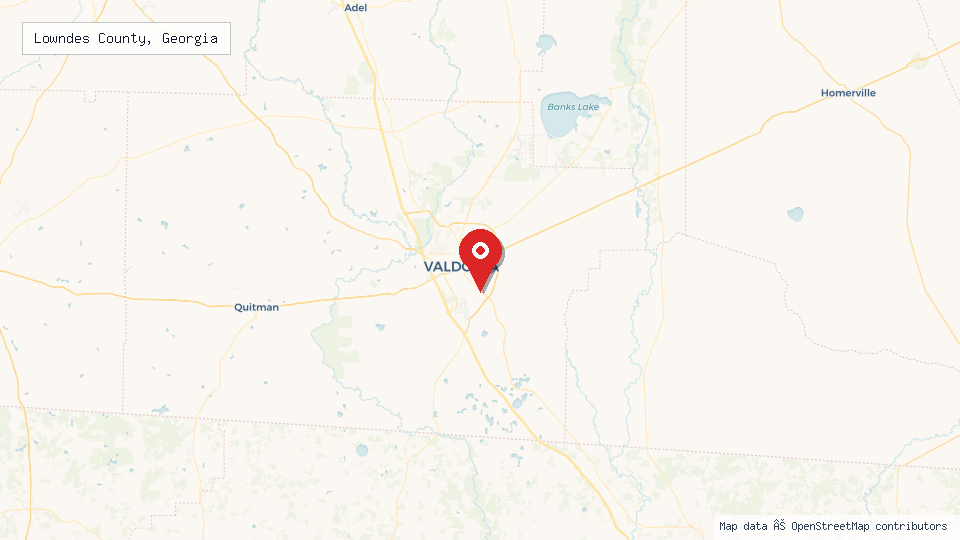 Street map of Lowndes County, Georgia with location pin