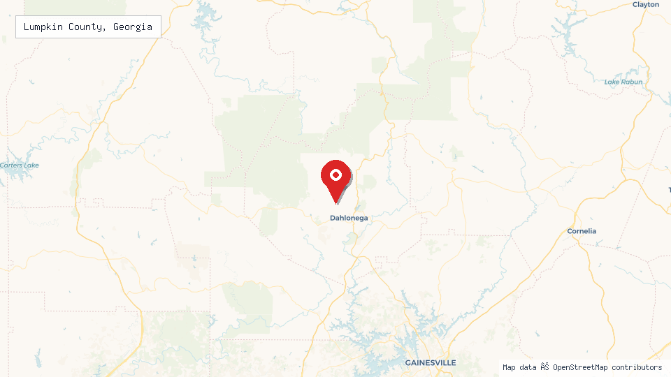 Street map of Lumpkin County, Georgia with location pin
