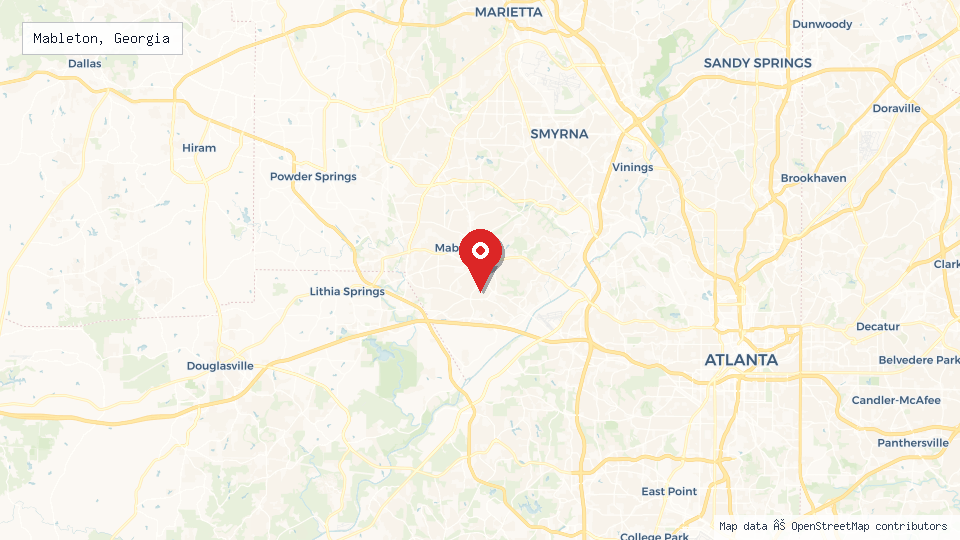 Street map of Mableton, Georgia with location pin