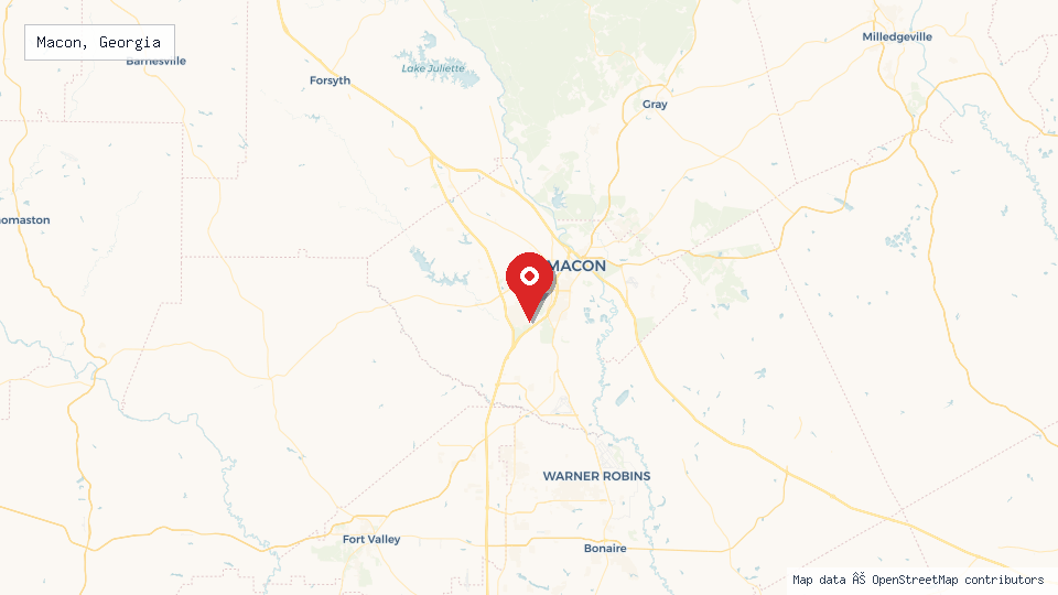 Street map of Macon, Georgia with location pin