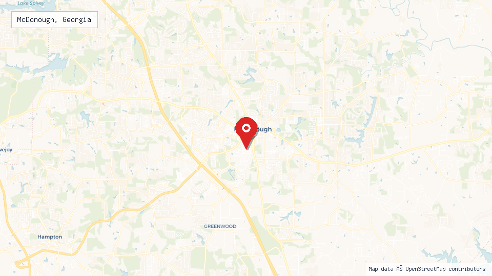Street map of McDonough, Georgia with location pin
