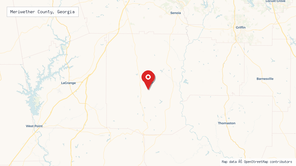 Street map of Meriwether County, Georgia with location pin