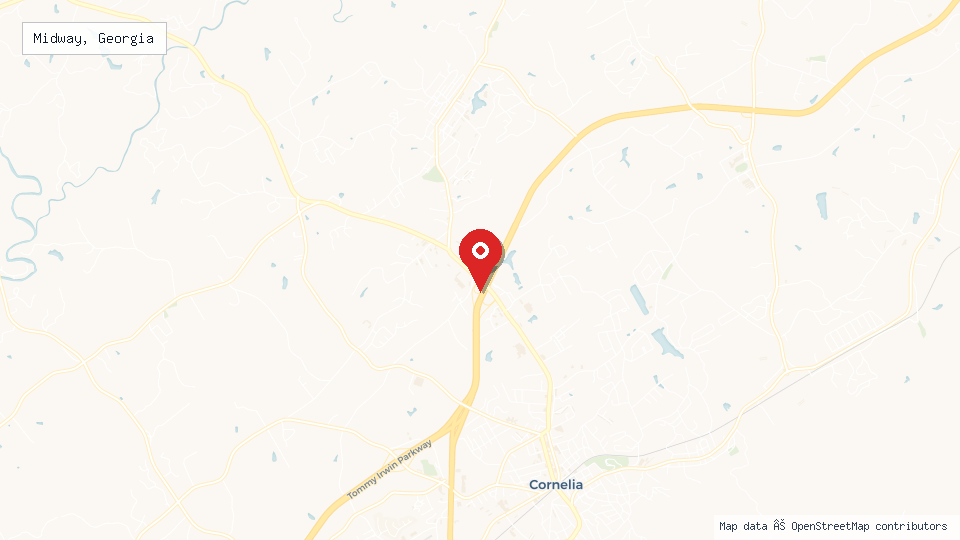 Street map of Midway, Georgia with location pin