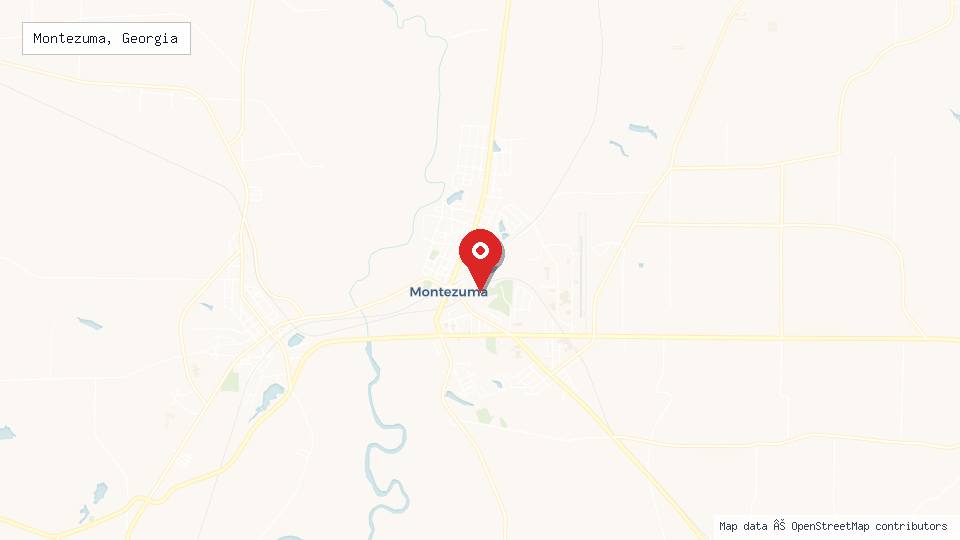 Street map of Montezuma, Georgia with location pin