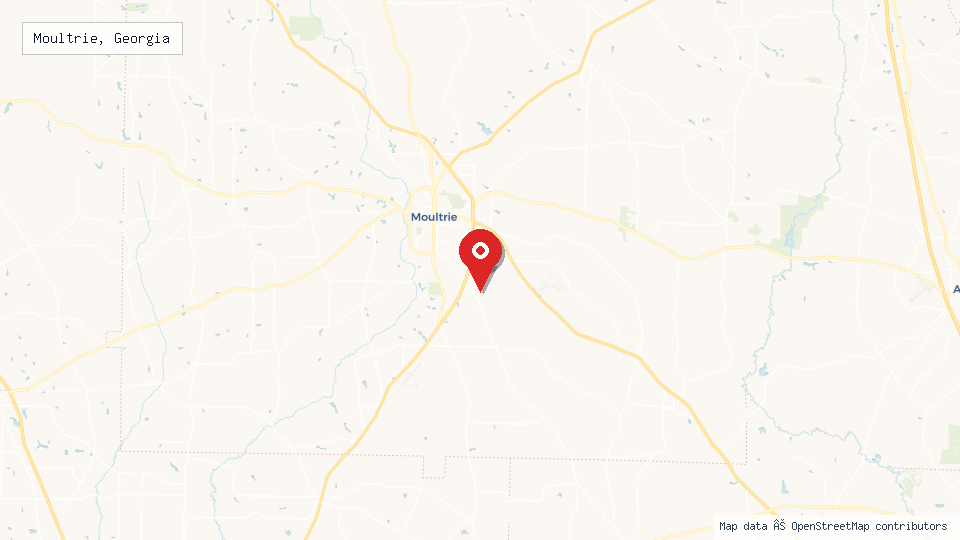 Street map of Moultrie, Georgia with location pin