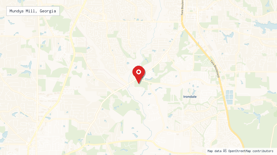 Street map of Mundys Mill, Georgia with location pin