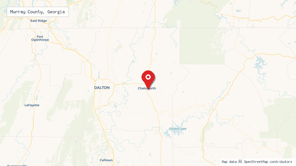 Street map of Murray County, Georgia with location pin