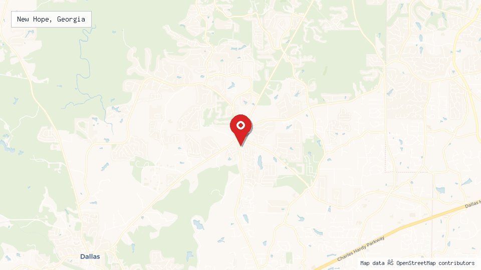 Street map of New Hope, Georgia with location pin