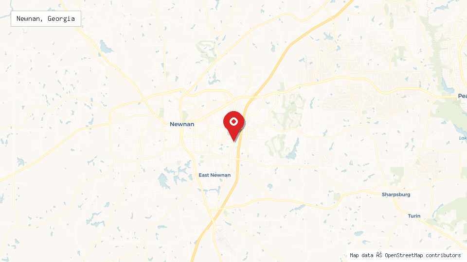 Street map of Newnan, Georgia with location pin