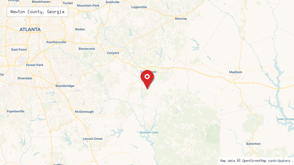 Street map of Newton County, Georgia with location pin