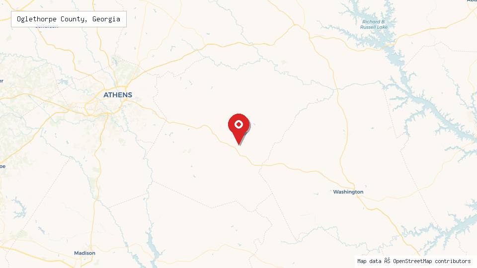 Street map of Oglethorpe County, Georgia with location pin