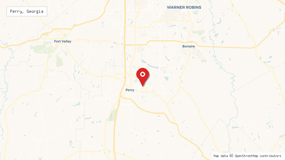 Street map of Perry, Georgia with location pin