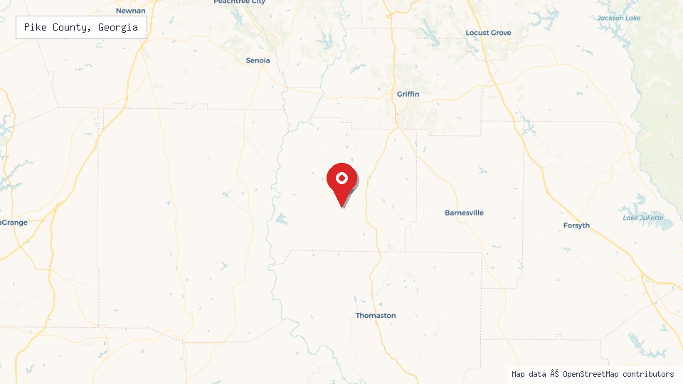Street map of Pike County, Georgia with location pin