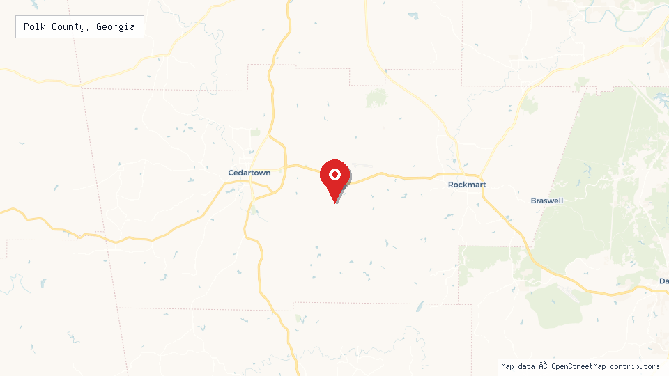 Street map of Polk County, Georgia with location pin