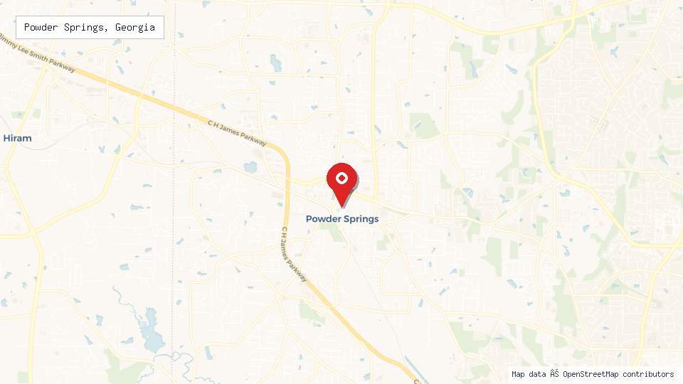 Street map of Powder Springs, Georgia with location pin