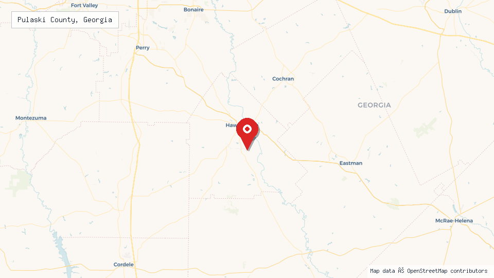 Street map of Pulaski County, Georgia with location pin
