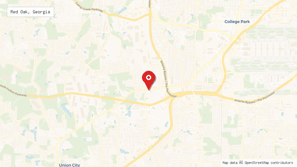 Street map of Red Oak, Georgia with location pin