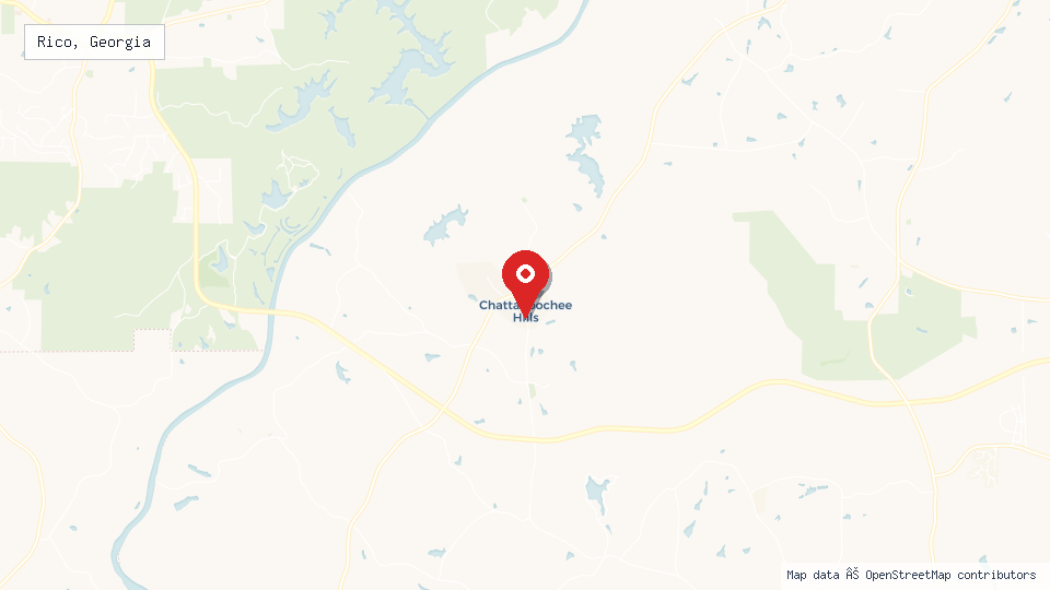 Street map of Rico, Georgia with location pin